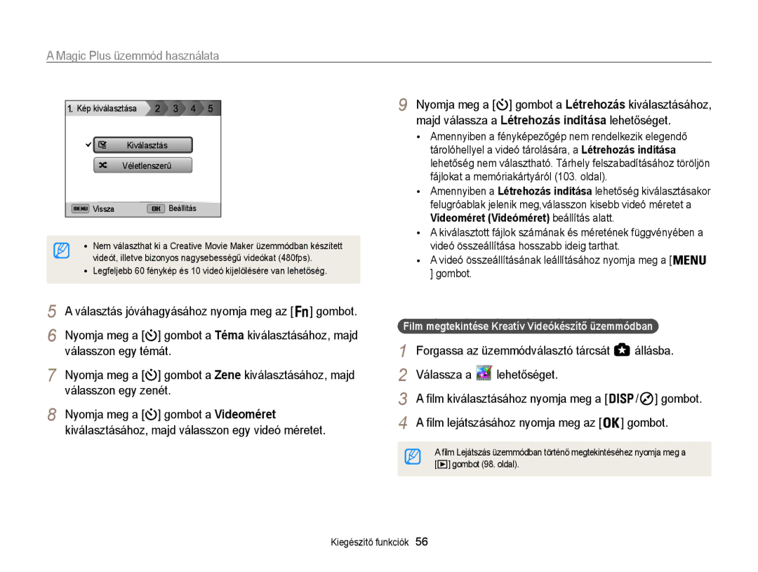 Samsung EC-WB850FBPBE3 Videoméret Videóméret beállítás alatt, Videó összeállításának leállításához nyomja meg a gombot 