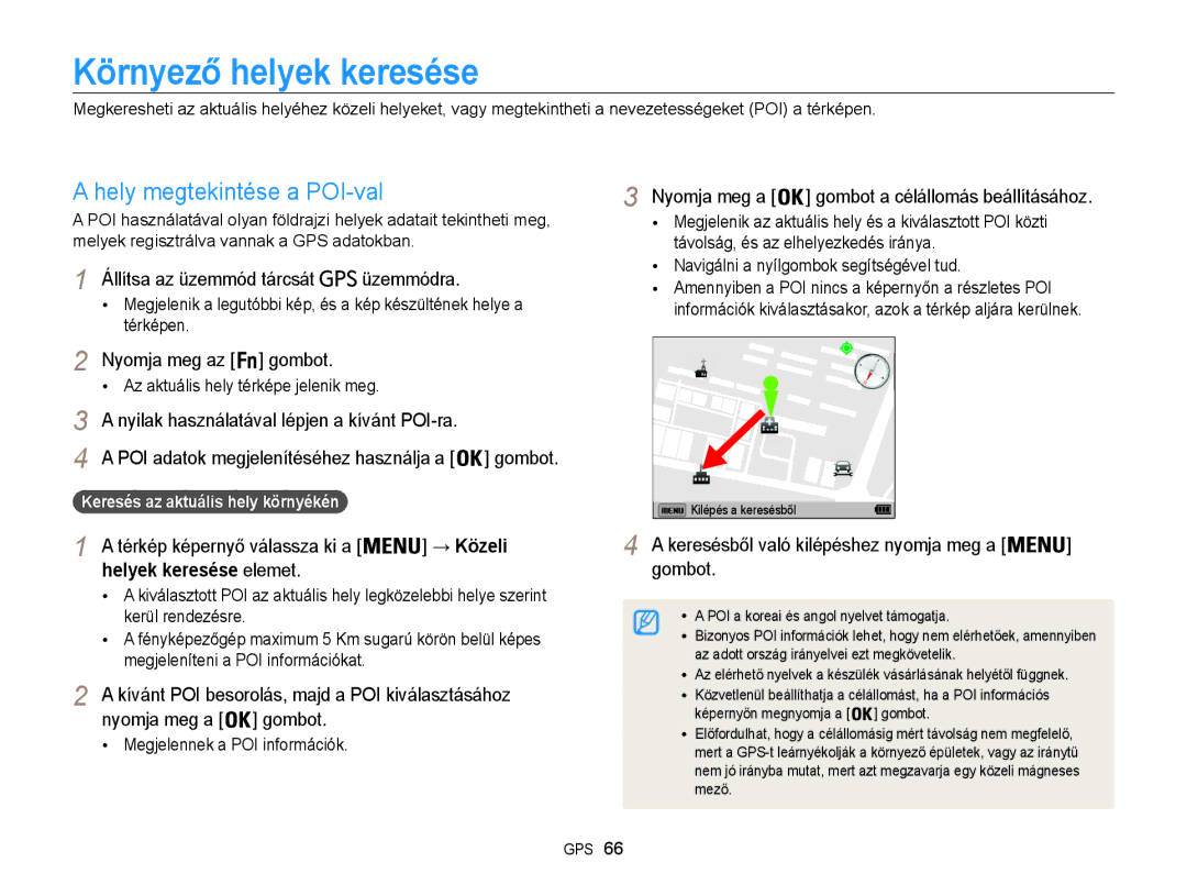 Samsung EC-WB855FBDBE3, EC-WB850FBPBE3, EC-WB850FBPBE2 manual Környező helyek keresése, Hely megtekintése a POI-val 