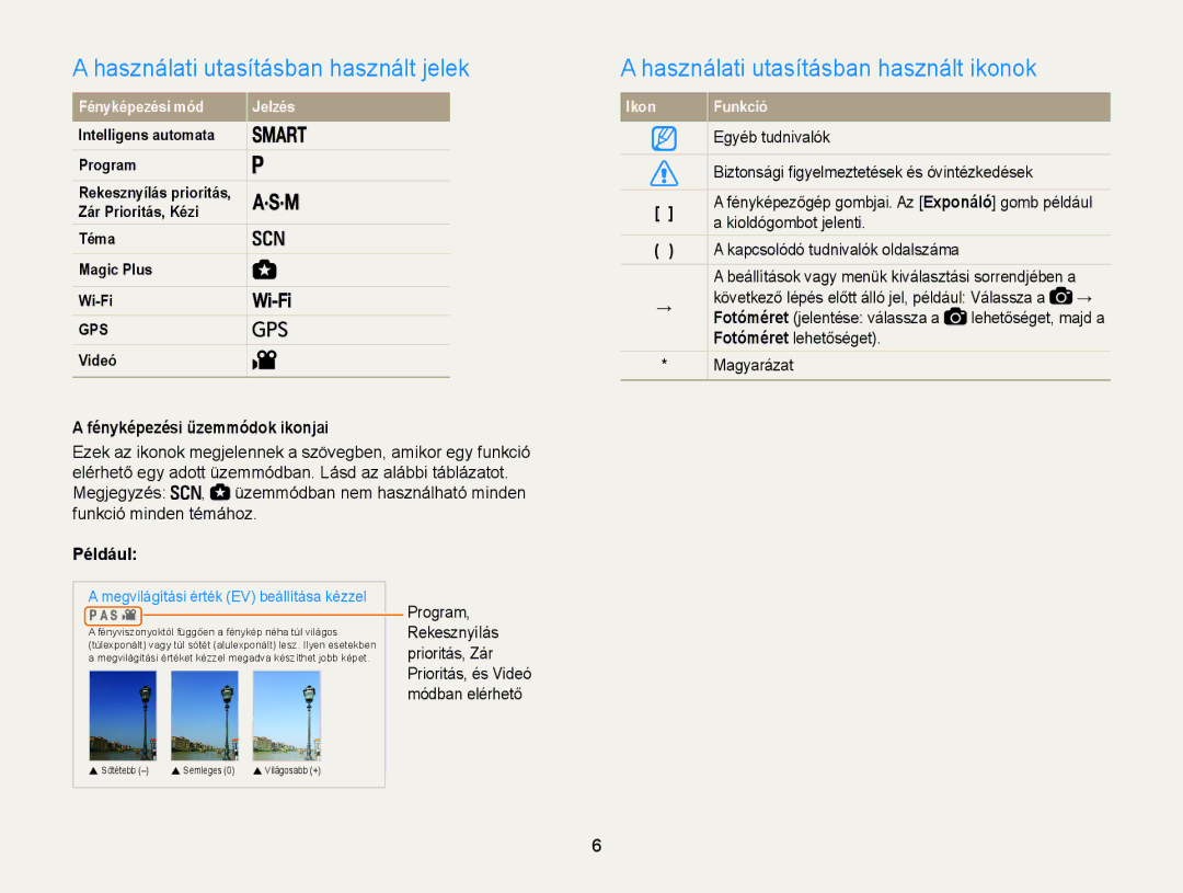 Samsung EC-WB855FBDBE3 manual Használati utasításban használt jelek, Használati utasításban használt ikonok, Például 