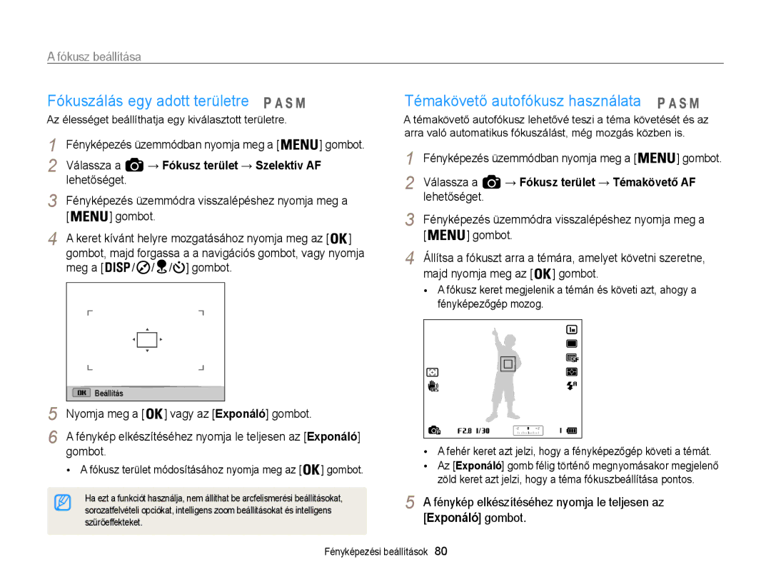 Samsung EC-WB850FBPBE3 manual Fókuszálás egy adott területre, Témakövető autofókusz használata, Meg a / / / gombot 