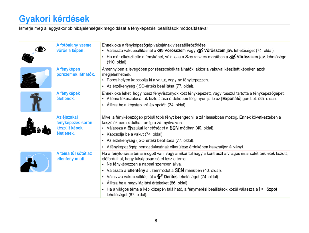 Samsung EC-WB850FBPBE3, EC-WB855FBDBE3, EC-WB850FBPBE2 manual Gyakori kérdések, Vörösszem vagy, Szpot 