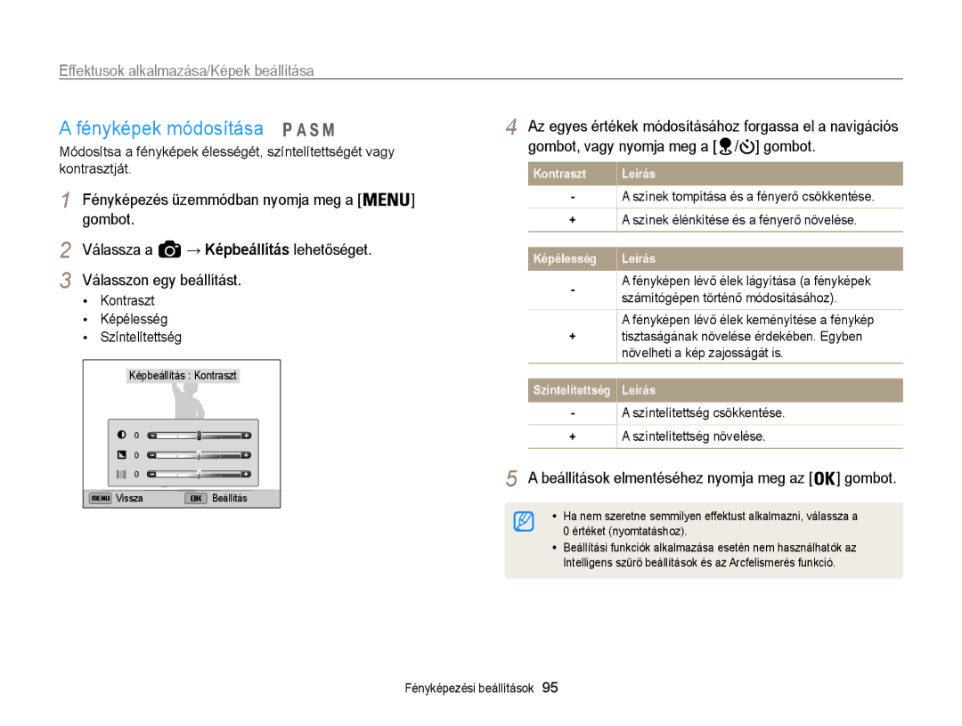 Samsung EC-WB850FBPBE3, EC-WB855FBDBE3, EC-WB850FBPBE2 manual Beállítások elmentéséhez nyomja meg az gombot 