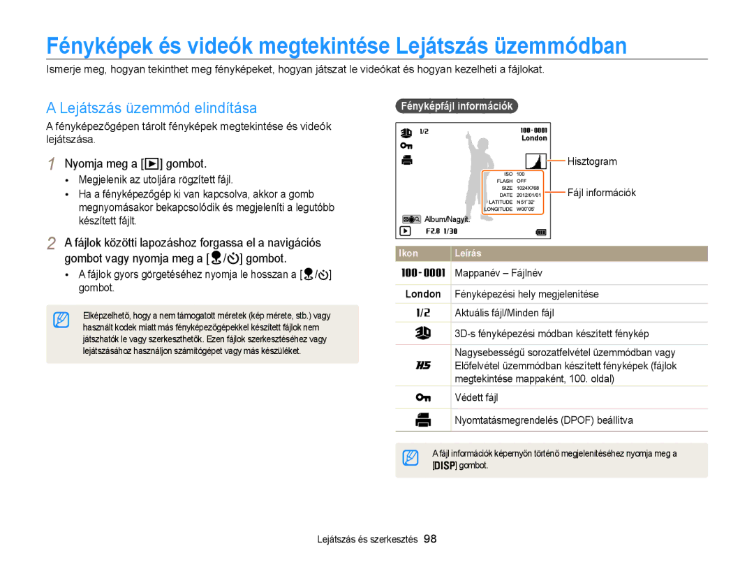 Samsung EC-WB850FBPBE3, EC-WB855FBDBE3 Fényképek és videók megtekintése Lejátszás üzemmódban, Lejátszás üzemmód elindítása 