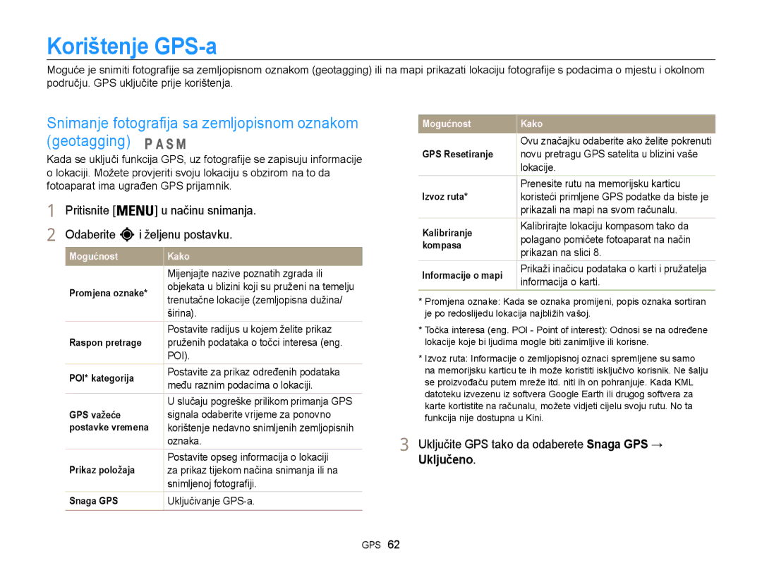 Samsung EC-WB850FBPBE3 manual Korištenje GPS-a, Snimanje fotografija sa zemljopisnom oznakom geotagging 