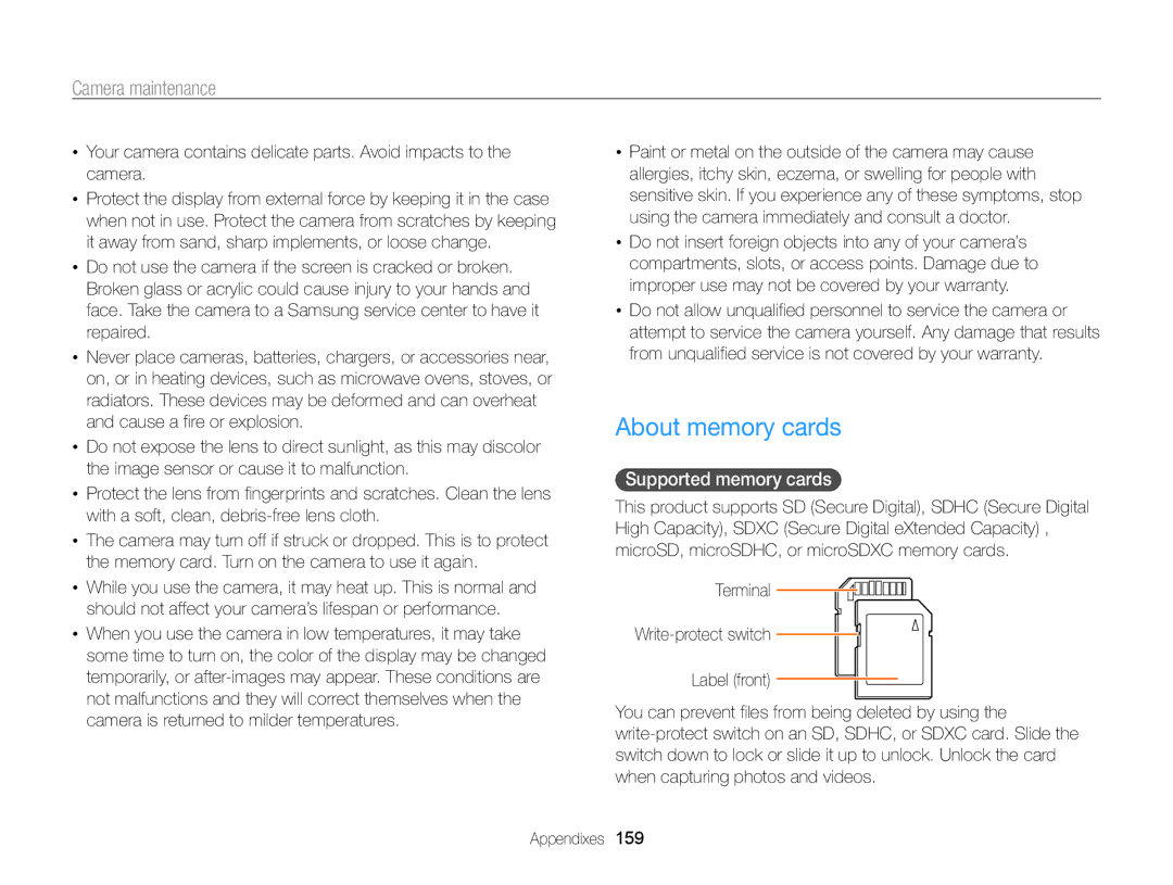 Samsung EC-WB850FDPBME, EC-WB850FBPBFR, EC-WB850FBPBE1, EC-WB850FDDBME manual About memory cards, Supported memory cards  