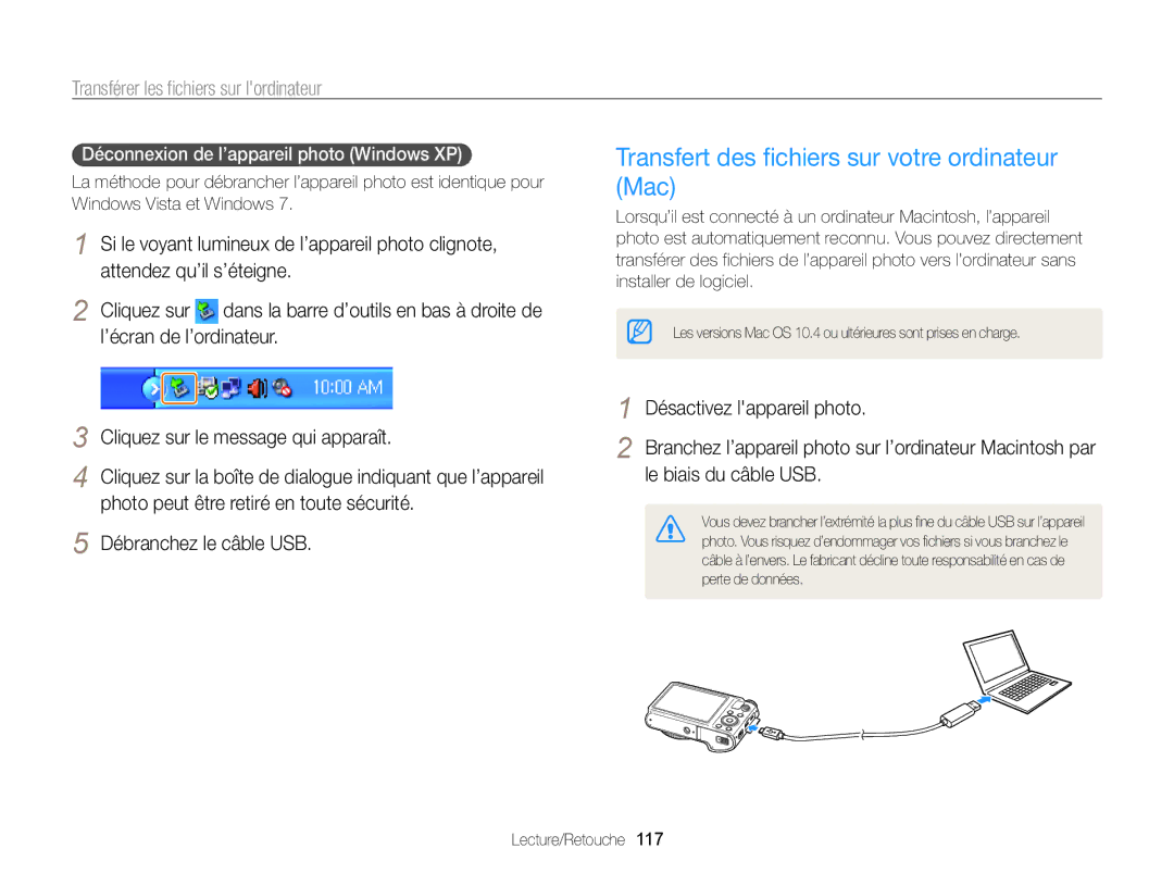 Samsung EC-WB850FBPBFR manual Transfert des fichiers sur votre ordinateur Mac, Transférer les fichiers sur lordinateur 