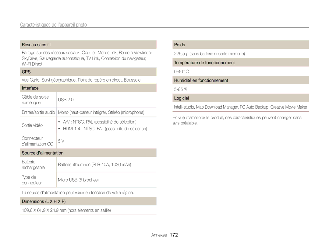 Samsung EC-WB850FBPBE1, EC-WB850FBPBFR manual Connecteur, Source d’alimentation 