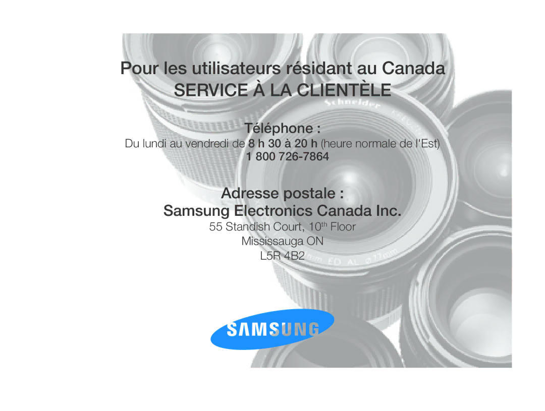 Samsung EC-WB850FBPBFR, EC-WB850FBPBE1 manual Service À LA Clientèle 