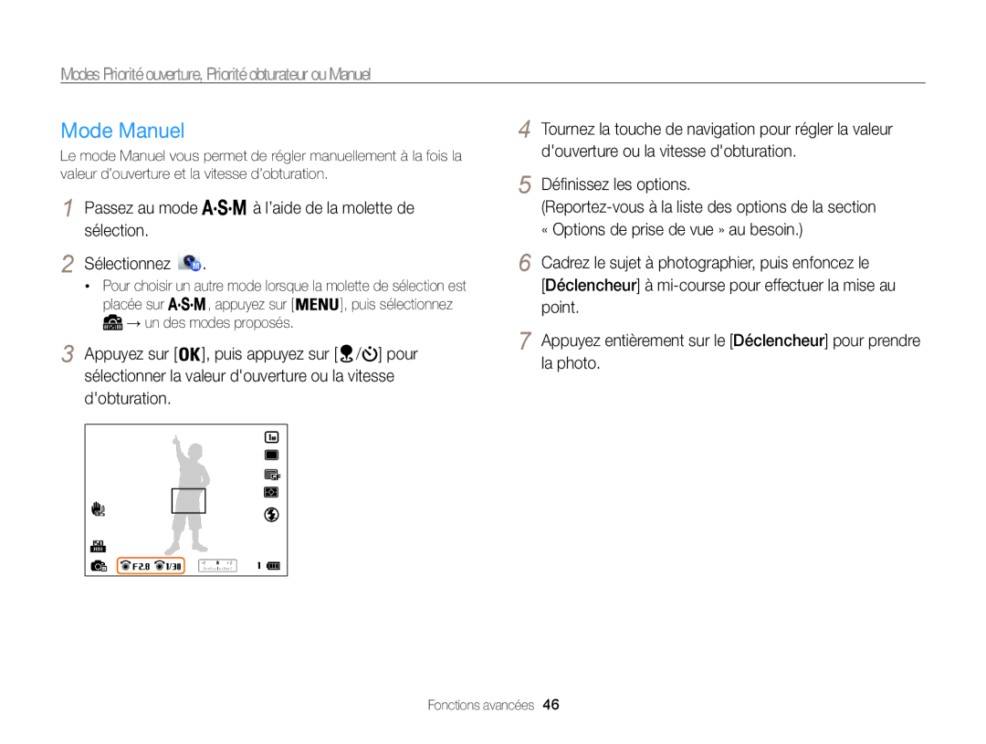 Samsung EC-WB850FBPBE1, EC-WB850FBPBFR manual Mode Manuel 