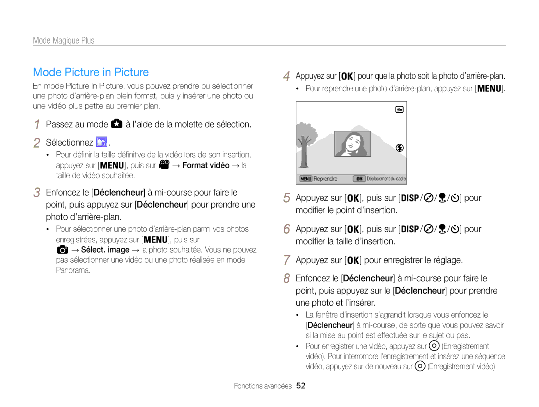 Samsung EC-WB850FBPBE1, EC-WB850FBPBFR Mode Picture in Picture, La fenêtre d’insertion s’agrandit lorsque vous enfoncez le 