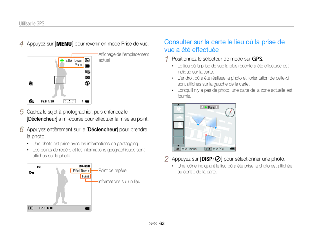 Samsung EC-WB850FBPBFR, EC-WB850FBPBE1 manual Utiliser le GPS, Positionnez le sélecteur de mode sur 