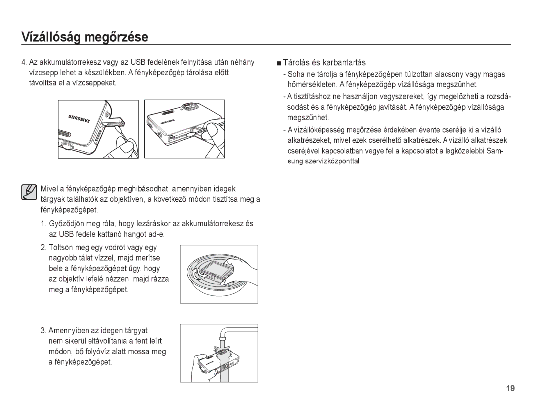 Samsung EC-WP10ZZBPBE2, EC-WP10ZZBPBE1, EC-WP10ZZBPYIT manual Tárolás és karbantartás, Töltsön meg egy vödröt vagy egy 