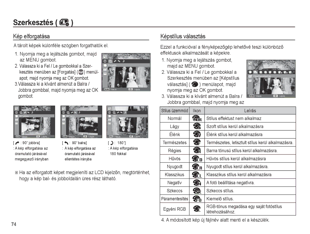 Samsung EC-WP10ZZBPBE2, EC-WP10ZZBPBE1, EC-WP10ZZBPYIT manual Kép elforgatása, Tárolt képek különféle szögben forgathatók el 