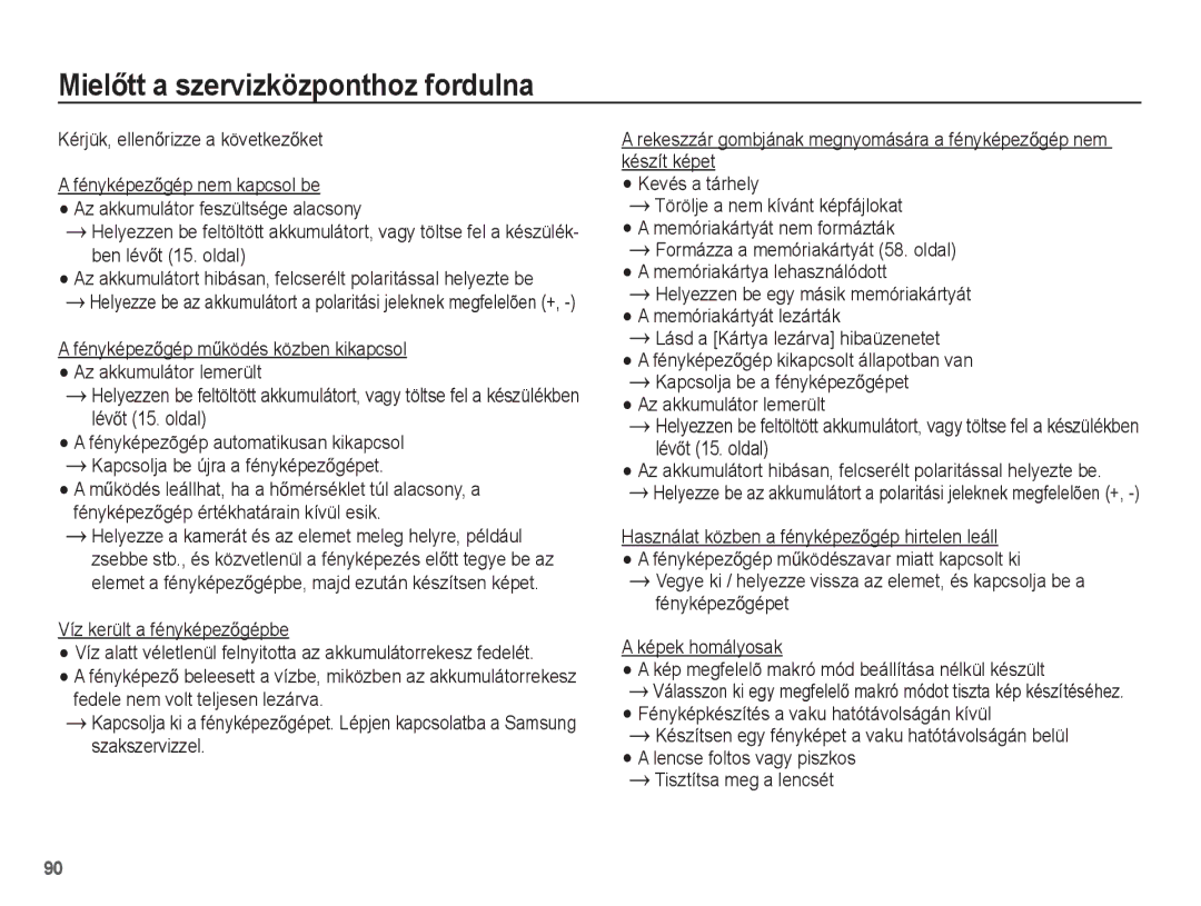 Samsung EC-WP10ZZBPBIT, EC-WP10ZZBPBE1 manual MielĘtt a szervizközponthoz fordulna, Lásd a Kártya lezárva hibaüzenetet 