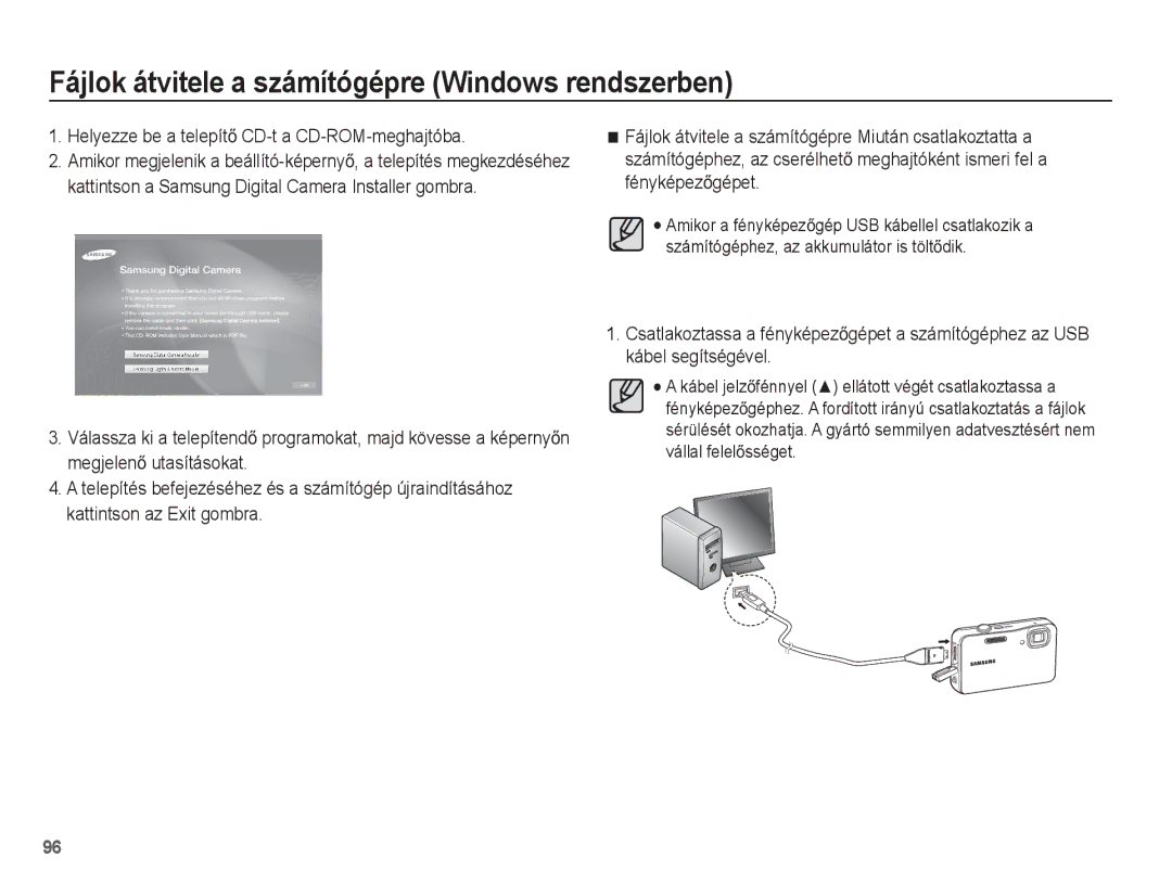 Samsung EC-WP10ZZBPBE2, EC-WP10ZZBPBE1, EC-WP10ZZBPYIT, EC-WP10ZZBPUIT manual Helyezze be a telepítĘ CD-t a CD-ROM-meghajtóba 