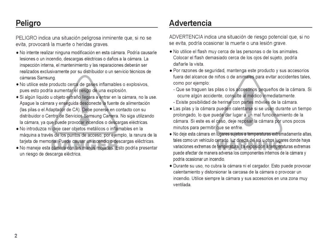 Samsung EC-WP10ZZDPRAS, EC-WP10ZZBPUE1, EC-WP10ZZBPBE1, EC-WP10ZZBPRE1, EC-WP10ZZBPYE1 manual Peligro, Advertencia 