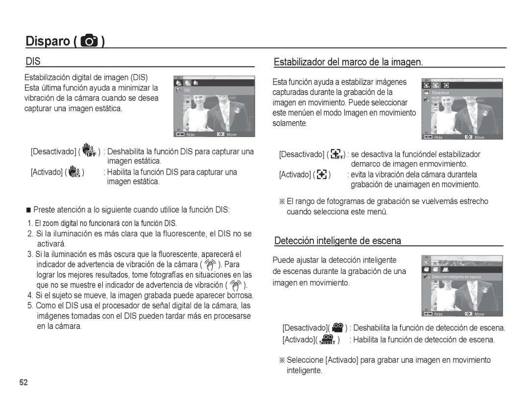 Samsung EC-WP10ZZDPRAS Estabilizador del marco de la imagen, Detección inteligente de escena, Capturar una imagen estática 