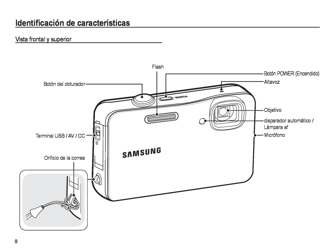 Samsung EC-WP10ZZBPYE1, EC-WP10ZZBPUE1, EC-WP10ZZBPBE1 manual Identiﬁcación de características, Vista frontal y superior 