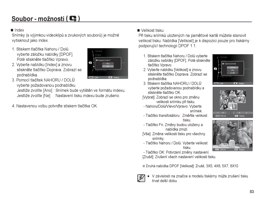 Samsung EC-WP10ZZBPUE3, EC-WP10ZZBPYE3 manual Vyberte nabídku Index a znovu, Podnabídka Pomocí tlaþítek Nahoru / DOLģ 