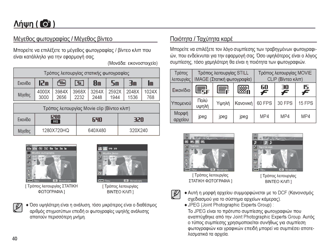 Samsung EC-WP10ZZBPYE3, EC-WP10ZZBPUE3, EC-WP10ZZBPRE3 manual ȂȑȖİșȠȢ ĳȦĲȠȖȡĮĳȓĮȢ / ȂȑȖİșȠȢ ȕȓȞĲİȠ, ȆȠȚȩĲȘĲĮ / ȉĮȤȪĲȘĲĮ țĮȡȑ 