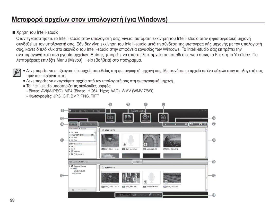 Samsung EC-WP10ZZBPBE3 manual ȊȡȒıȘ ĲȠȣ Intelli-studio, ȜİʌĲȠȝȑȡİȚİȢ İʌȚȜȑȟĲİ Menu Ȃİȟƞȫ Help ǺȠȒșİȚĮ ıĲȠ ʌȡȩȖȡĮȝȝĮ 