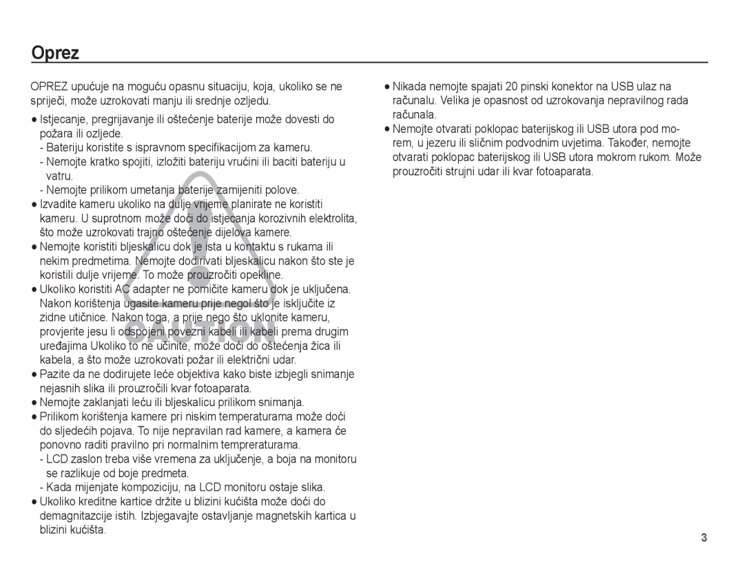 Samsung EC-WP10ZZBPUE3, EC-WP10ZZBPYE3, EC-WP10ZZBPRE3, EC-WP10ZZBPBE3 manual Oprez 