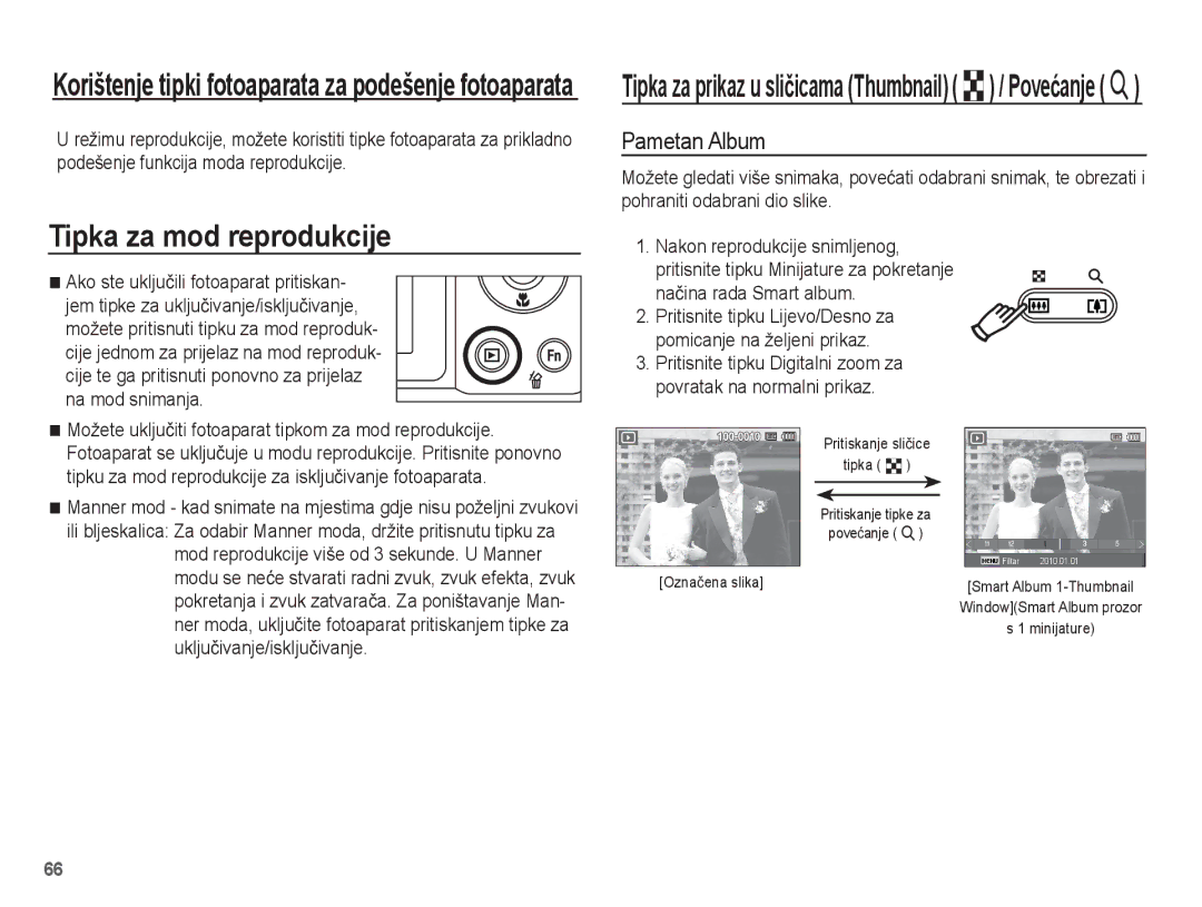 Samsung EC-WP10ZZBPBE3 manual Tipka za mod reprodukcije, Pametan Album, Mod reprodukcije više od 3 sekunde. U Manner 