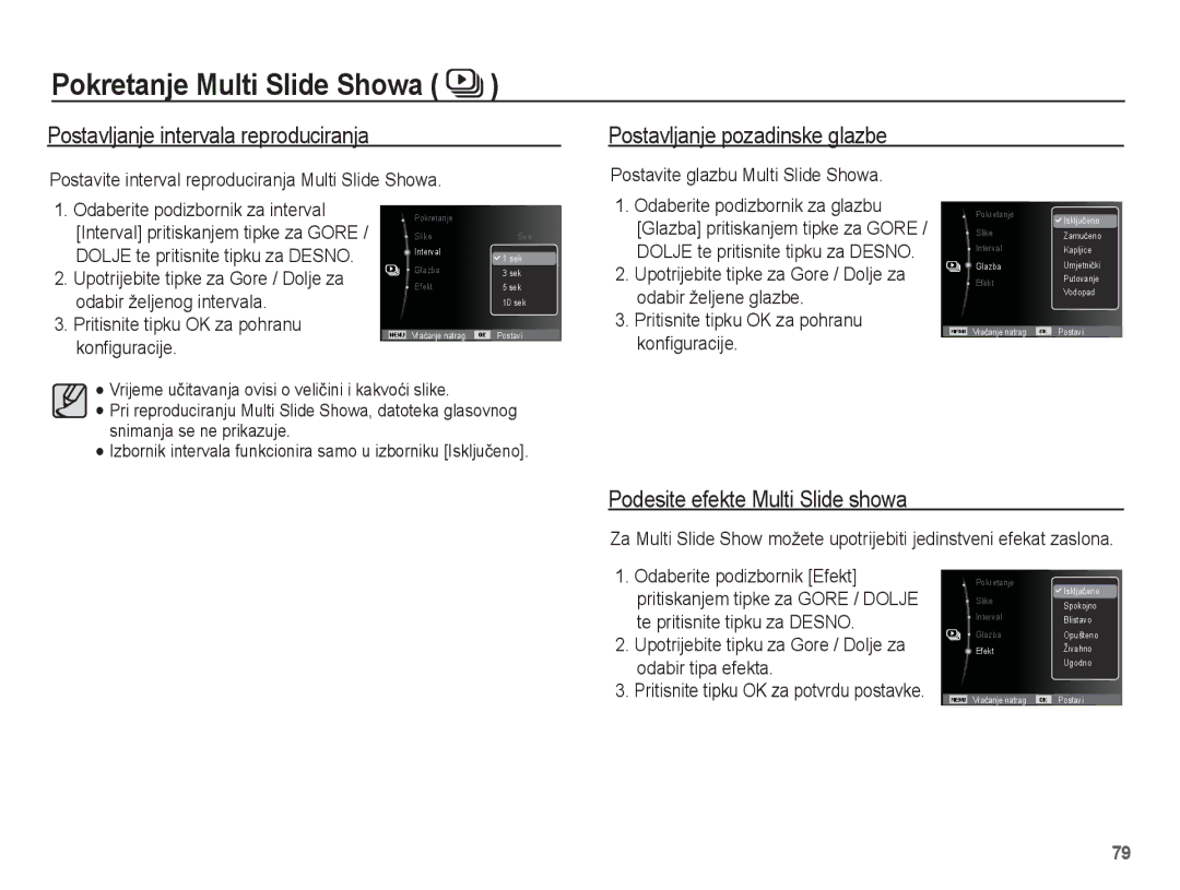 Samsung EC-WP10ZZBPUE3, EC-WP10ZZBPYE3 manual Postavljanje intervala reproduciranja, Postavljanje pozadinske glazbe 