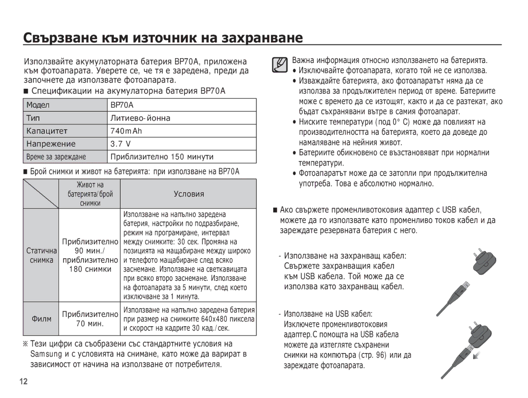 Samsung EC-WP10ZZBPUE3 manual ǸȊȢȘȏȊȈȕȍ ȒȢȔ ȐȏȚȖȟȕȐȒ ȕȈ ȏȈȝȘȈȕȊȈȕȍ, ǸȗȍȞȐȜȐȒȈȞȐȐ ȕȈ ȈȒțȔțȓȈȚȖȘȕȈ ȉȈȚȍȘȐȧ BP70A, 740mAh 