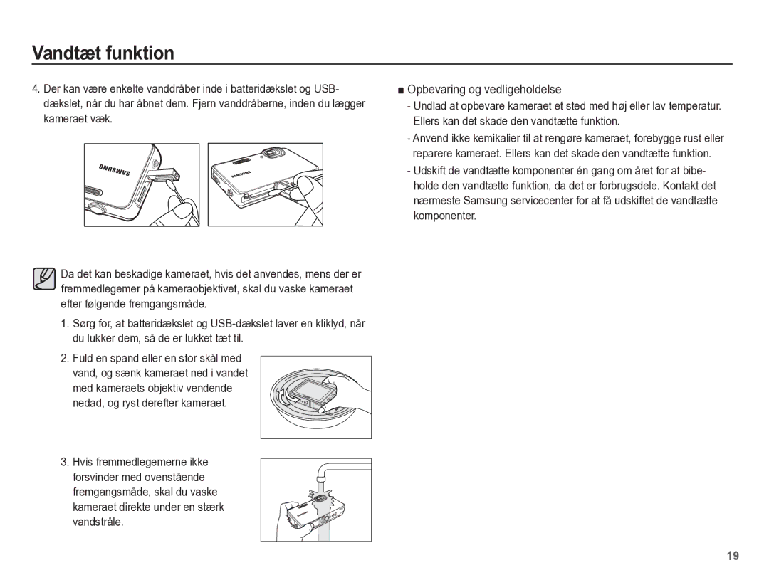 Samsung EC-WP10ZZBPRE2, EC-WP10ZZBPYE2, EC-WP10ZZBPBE2 manual Opbevaring og vedligeholdelse 