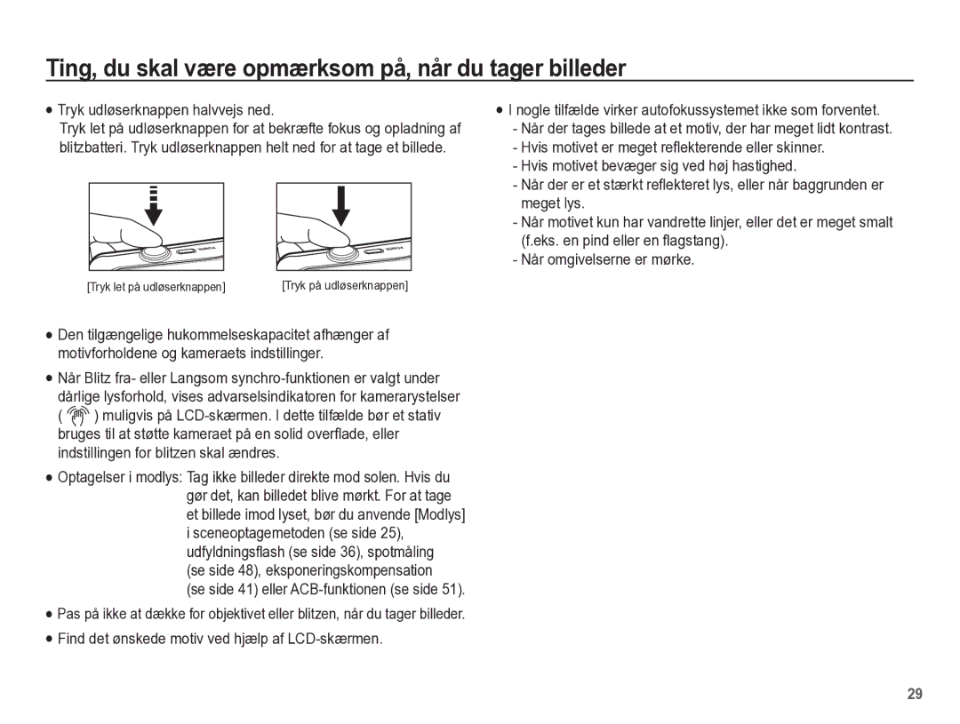 Samsung EC-WP10ZZBPYE2, EC-WP10ZZBPBE2, EC-WP10ZZBPRE2 manual Ting, du skal være opmærksom på, når du tager billeder 