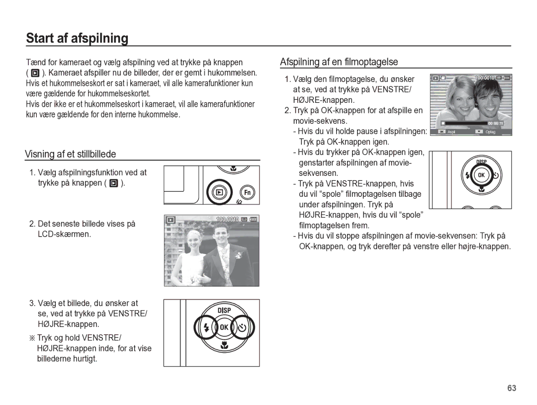 Samsung EC-WP10ZZBPBE2, EC-WP10ZZBPYE2 Start af afspilning, Visning af et stillbillede, Afspilning af en filmoptagelse 