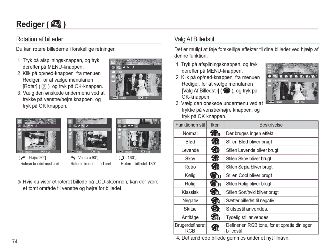 Samsung EC-WP10ZZBPYE2, EC-WP10ZZBPBE2, EC-WP10ZZBPRE2 manual Rotation af billeder 