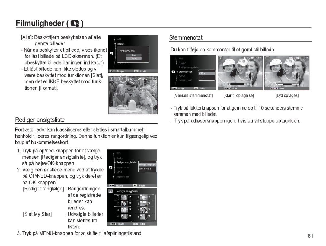 Samsung EC-WP10ZZBPBE2, EC-WP10ZZBPYE2, EC-WP10ZZBPRE2 manual Rediger ansigtsliste 