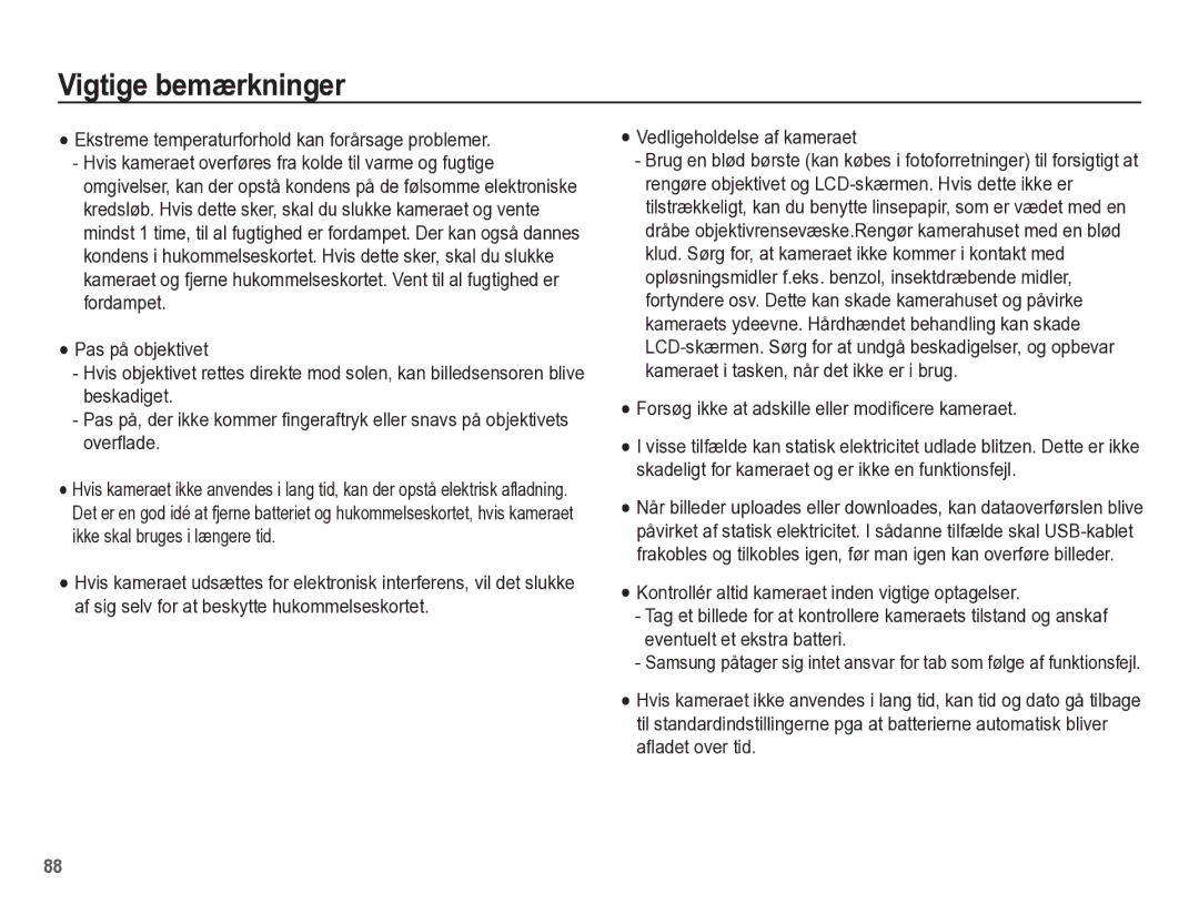 Samsung EC-WP10ZZBPRE2, EC-WP10ZZBPYE2, EC-WP10ZZBPBE2 manual Ekstreme temperaturforhold kan forårsage problemer 