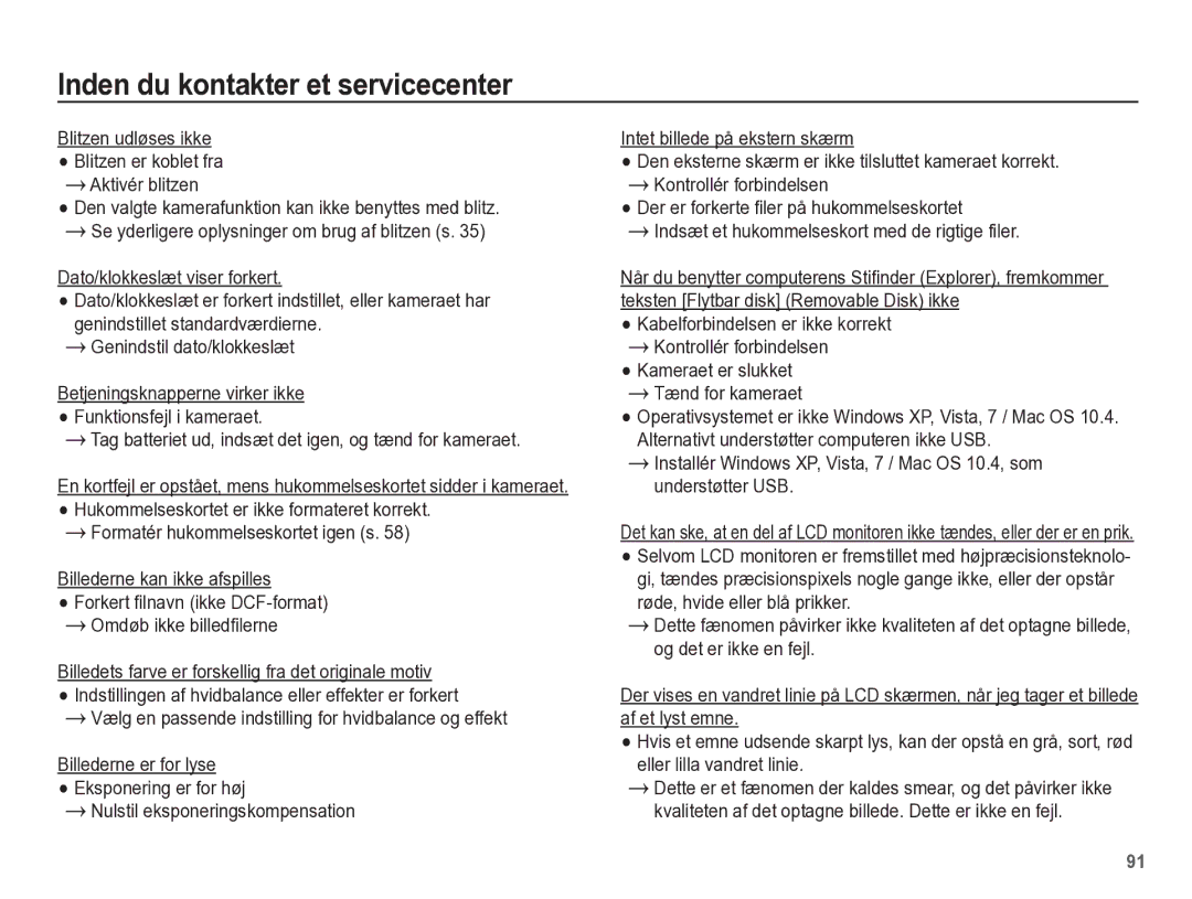 Samsung EC-WP10ZZBPRE2, EC-WP10ZZBPYE2, EC-WP10ZZBPBE2 manual Blitzen udløses ikke Blitzen er koblet fra Aktivér blitzen 