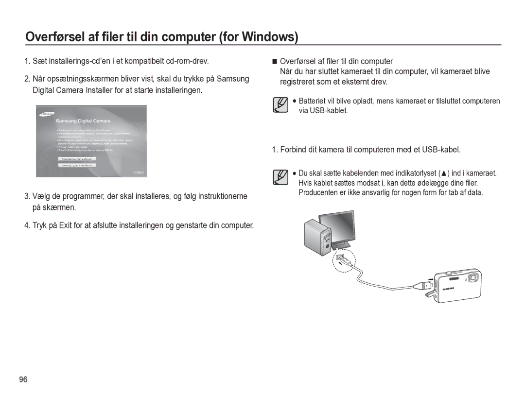 Samsung EC-WP10ZZBPBE2, EC-WP10ZZBPYE2, EC-WP10ZZBPRE2 manual Sæt installerings-cd’en i et kompatibelt cd-rom-drev 