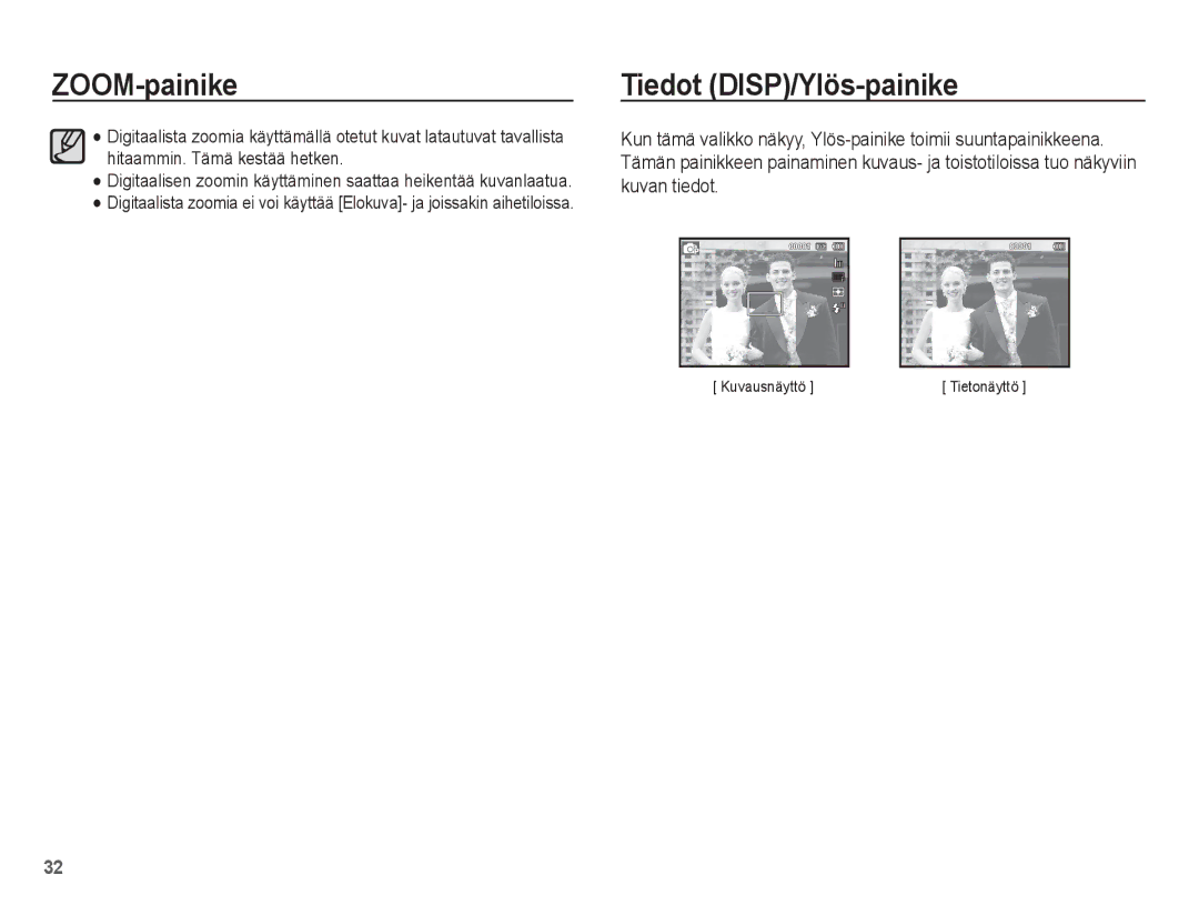 Samsung EC-WP10ZZBPYE2, EC-WP10ZZBPBE2, EC-WP10ZZBPRE2 manual Tiedot DISP/Ylös-painike 