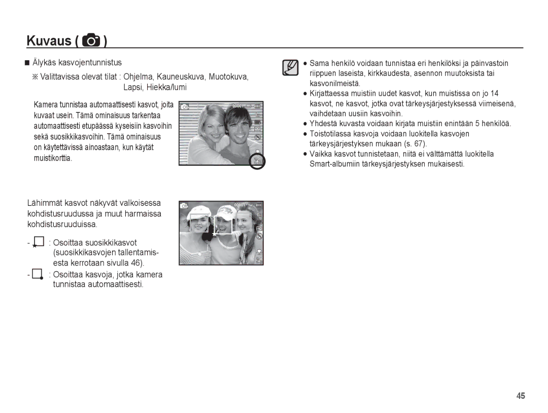 Samsung EC-WP10ZZBPBE2, EC-WP10ZZBPYE2, EC-WP10ZZBPRE2 manual Kuvaus 