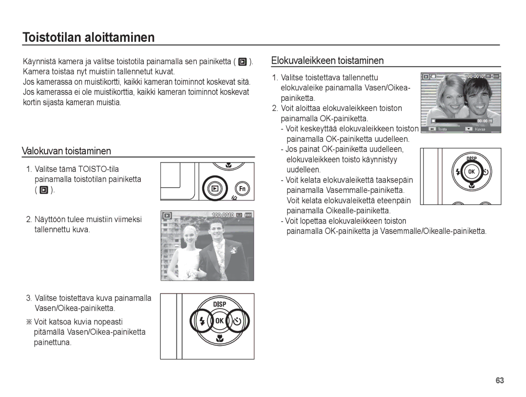 Samsung EC-WP10ZZBPBE2, EC-WP10ZZBPYE2 manual Toistotilan aloittaminen, Valokuvan toistaminen, Elokuvaleikkeen toistaminen 