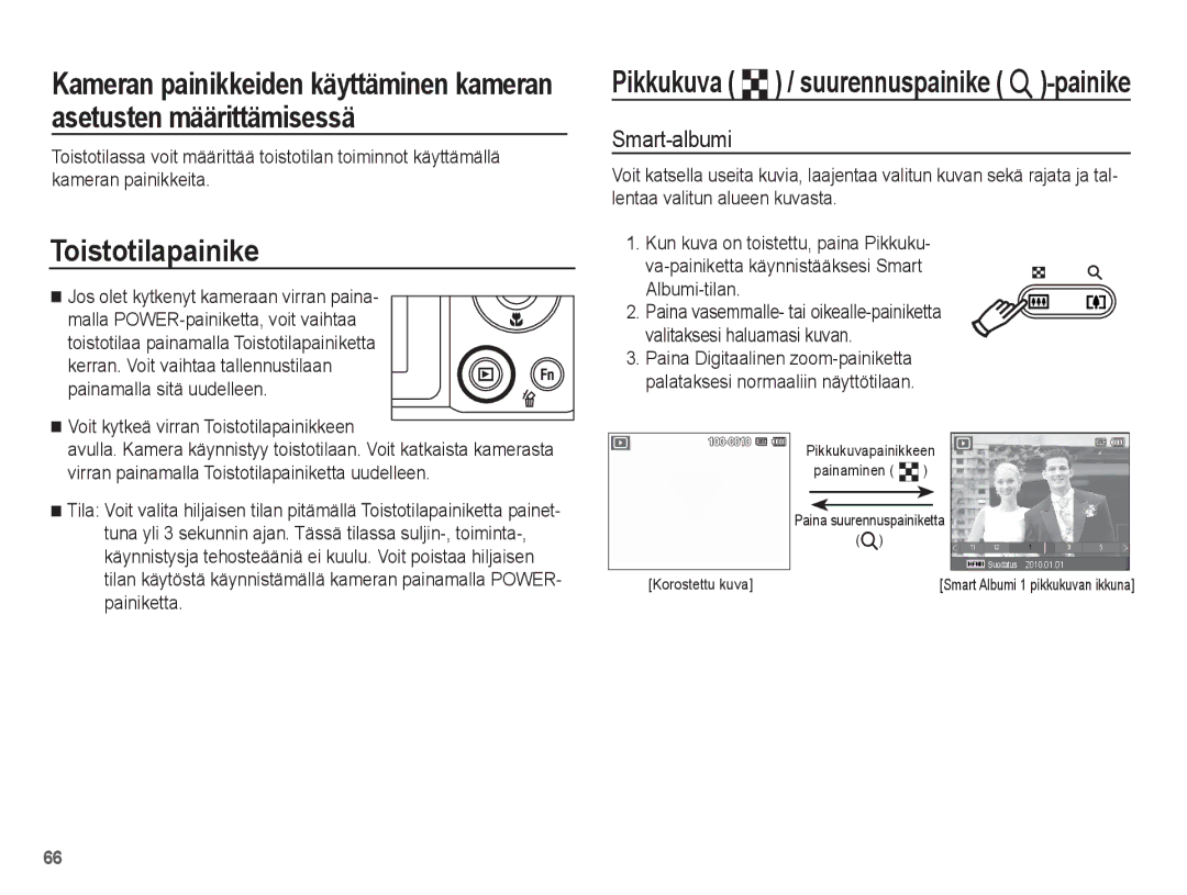 Samsung EC-WP10ZZBPBE2, EC-WP10ZZBPYE2 manual Toistotilapainike, Smart-albumi, Voit kytkeä virran Toistotilapainikkeen 