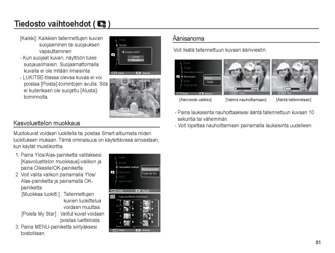 Samsung EC-WP10ZZBPBE2, EC-WP10ZZBPYE2 Äänisanoma, Kasvoluettelon muokkaus, Voit lisätä tallennettuun kuvaan ääniviestin 