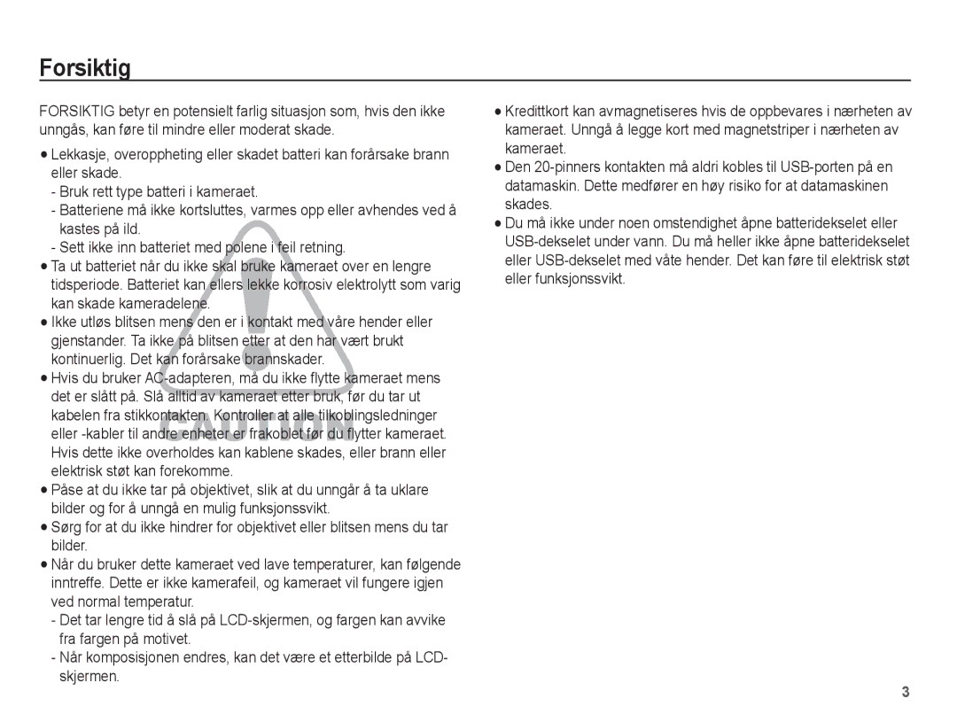 Samsung EC-WP10ZZBPBE2, EC-WP10ZZBPYE2, EC-WP10ZZBPRE2 manual Forsiktig 