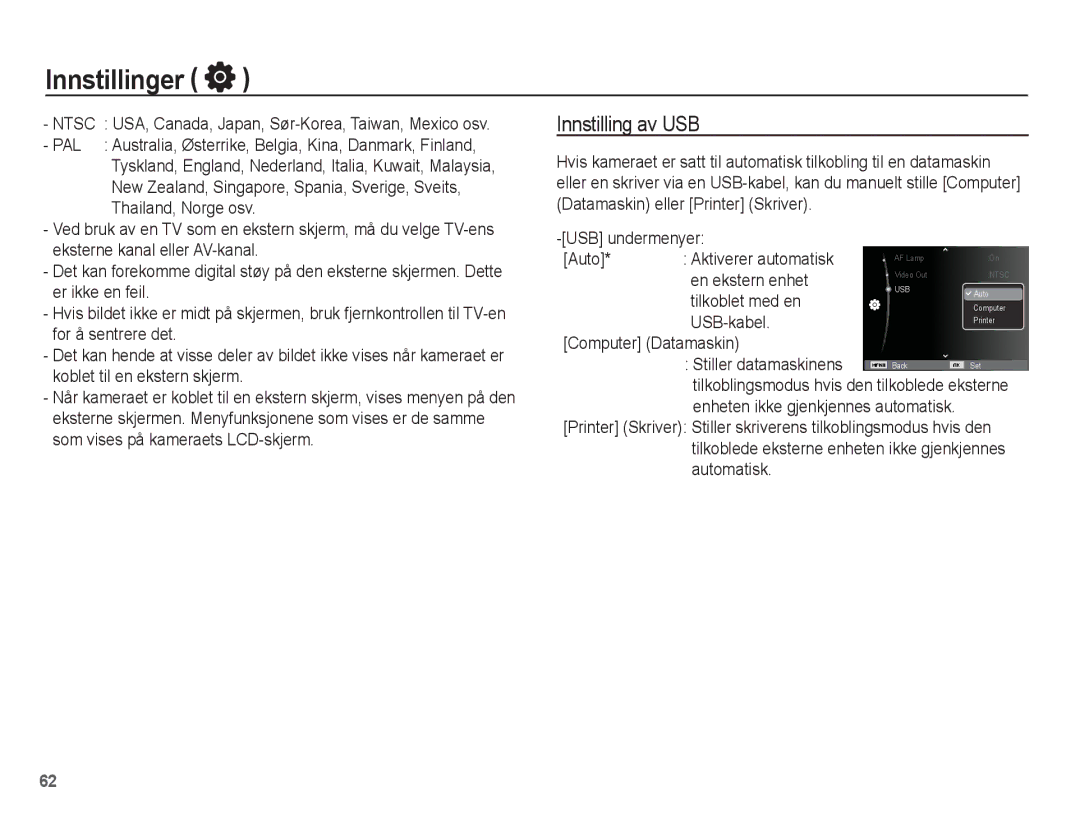 Samsung EC-WP10ZZBPYE2, EC-WP10ZZBPBE2, EC-WP10ZZBPRE2 manual Innstilling av USB 