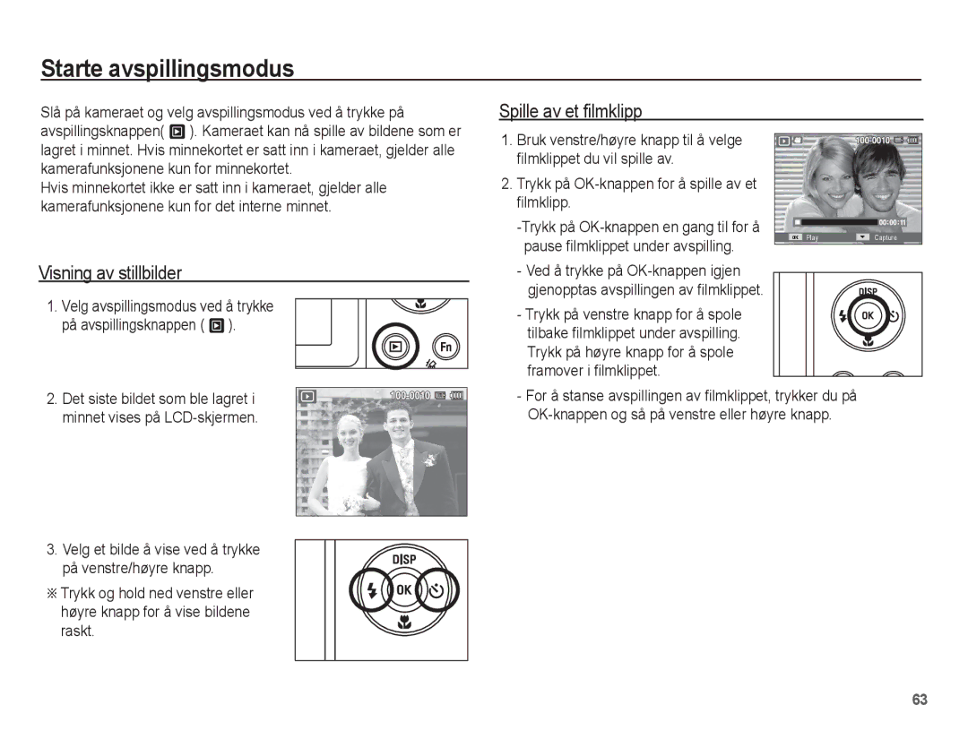 Samsung EC-WP10ZZBPBE2, EC-WP10ZZBPYE2 manual Starte avspillingsmodus, Spille av et filmklipp, Visning av stillbilder 