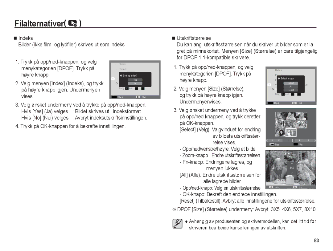 Samsung EC-WP10ZZBPYE2 Høyre knapp, Relse vises, OK-knapp Bekreft den endrede innstillingen, Av bildets utskriftsstør 