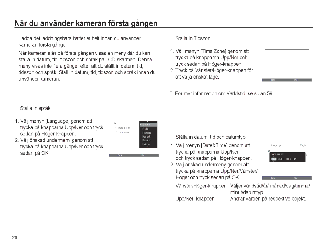 Samsung EC-WP10ZZBPYE2, EC-WP10ZZBPBE2, EC-WP10ZZBPRE2 manual När du använder kameran första gången 