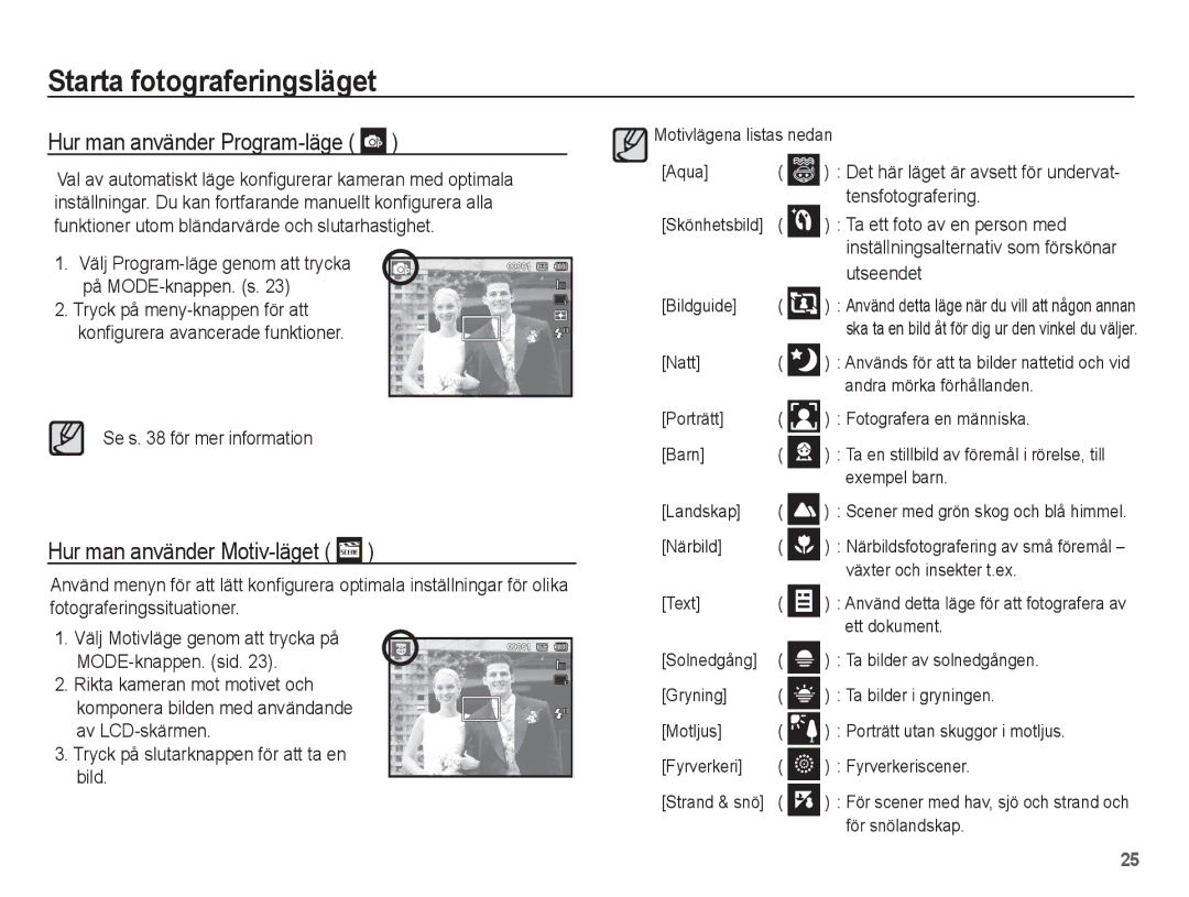 Samsung EC-WP10ZZBPRE2, EC-WP10ZZBPYE2, EC-WP10ZZBPBE2 manual Hur man använder Program-läge, Hur man använder Motiv-läget 