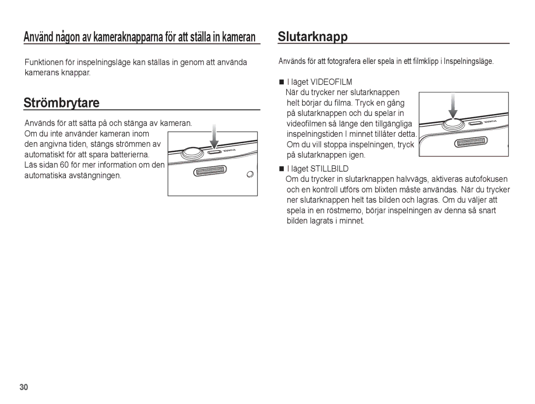 Samsung EC-WP10ZZBPBE2 manual Strömbrytare, Slutarknapp, Den angivna tiden, stängs strömmen av, Automatiska avstängningen 