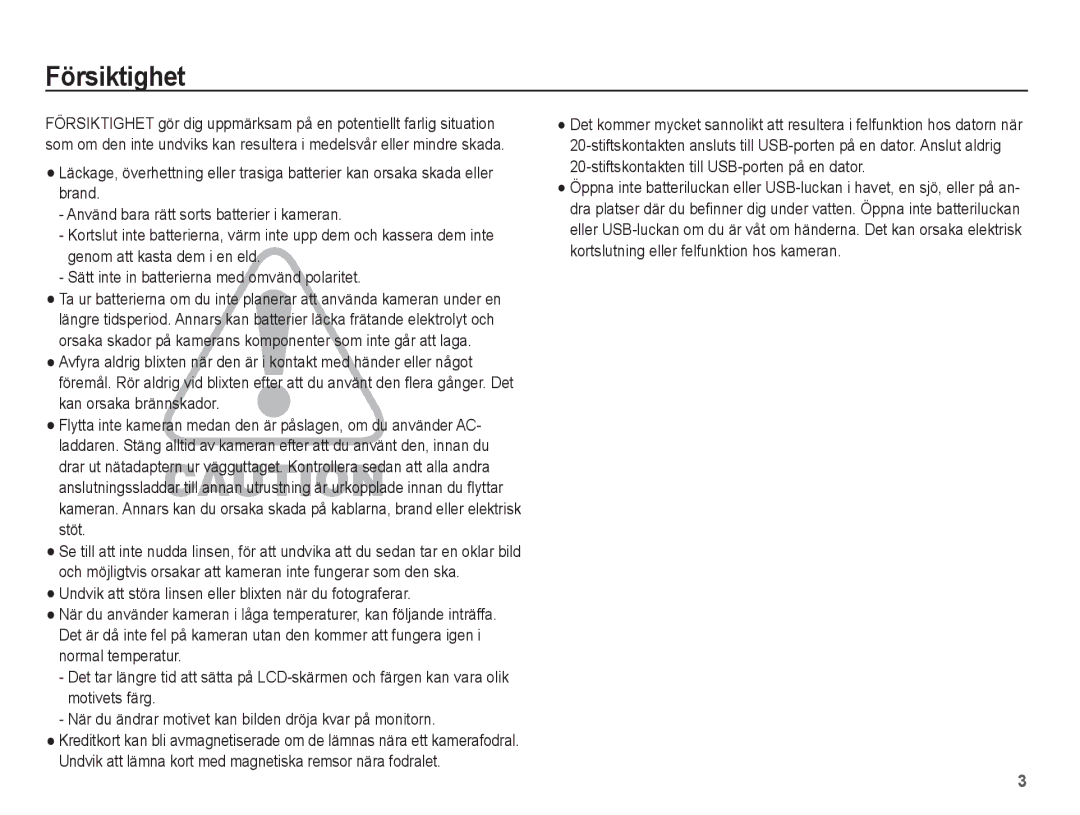 Samsung EC-WP10ZZBPBE2, EC-WP10ZZBPYE2, EC-WP10ZZBPRE2 manual Försiktighet 